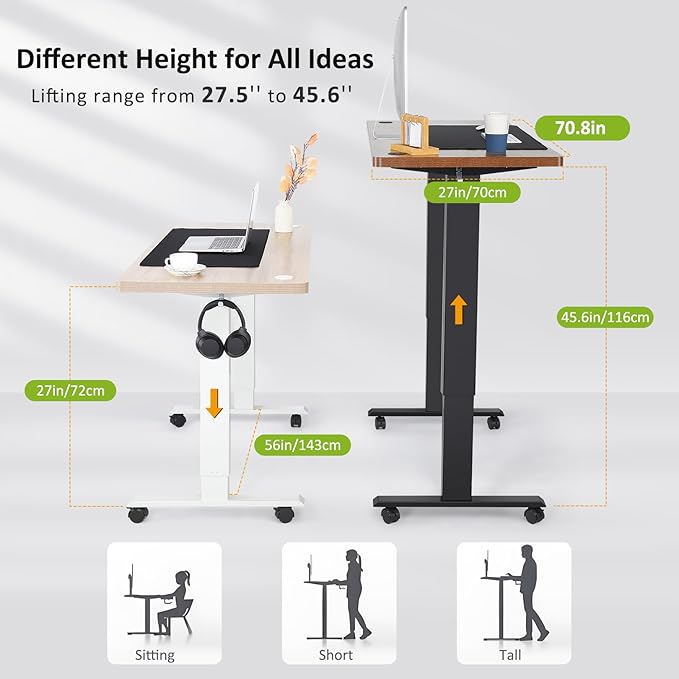 farexon Electric Standing Desk Adjustable Height, 70.8 x 27.5 Inch Sit Stand up Desk with Large Mouse Pad, Double Metal Hook,4 Wheels,4 Memory Preset Heights Home Office Computer Desk,Oak Grey