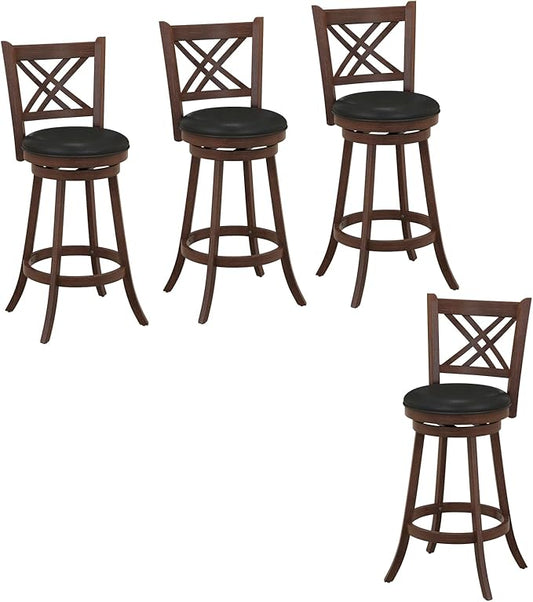 COSTWAY Bar Stool Set of 4 for Kitchen Island, Swivel Upholstered Bar Height Barstools with PU Surface, Rubber Wood Frame, 360° Rotatable Seat, Curved Back, Sturdy Footrest (4, 29" Seat Height)