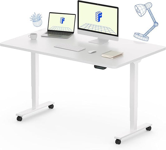 FLEXISPOT E6 MAX Dual Motor 3-Stage 48x30 Inch Heavy Duty Standing Desk, 330lbs Weight Capacity, Height Adjustable Desk w/Cable Management & Wheels (Seamless White Desktop + White Frame)