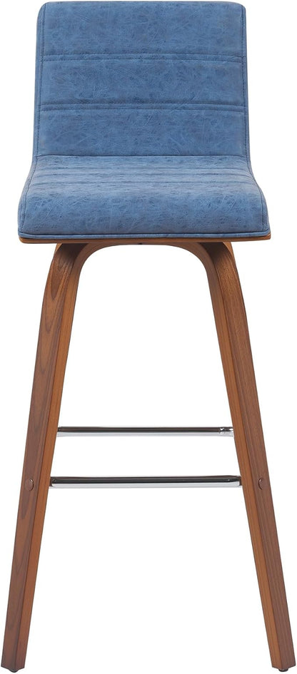 Vienna Modern Swivel Bar Height Stool with Vintage Blue Upholstered Seat and Walnut Finished Wood Frame Set of 2