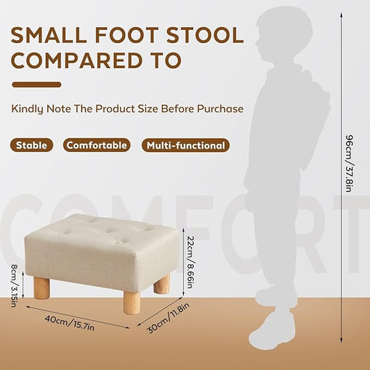 Small Foot Stool Ottoman, Linen Footstool Ottoman Foot Rest for Couch, Rectangle Footstools and Ottomans Small for Living Room, Entryway and Bedroom (Beige)