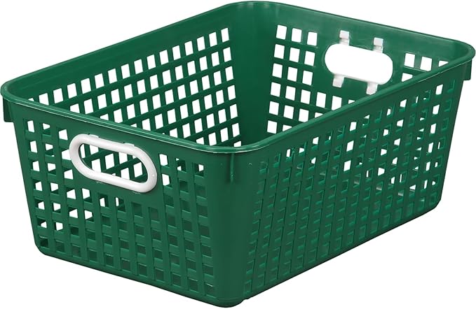 Really Good Stuff Large Plastic Book Baskets, 13.25" by 10" by 5.5" - 12 Pack, Green, Classroom Library Organizer, Toy Storage, Multi-Purpose Organizer Basket