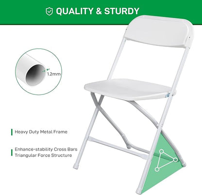 6 Pack White Plastic Folding Chairs, Portable Party Chairs, Stackable Commercial Seats with Steel Frame for Home Office Wedding Party Indoor Outdoor Events Chairs, 350lbs Capacity
