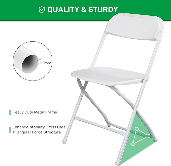 80 Pack White Plastic Folding Chairs, Portable Party Chairs, Stackable Commercial Seats with Steel Frame for Home Office Wedding Party Indoor Outdoor Events Chairs, 350lbs Capacity