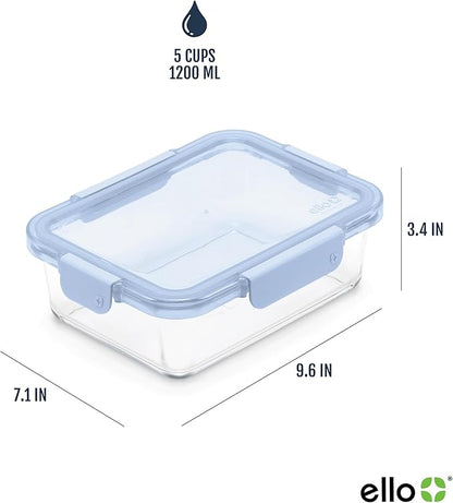 Ello Color Lock 5 Cup 10PC, 5 Pack Glass Meal Prep Sets Leak-Proof Glass Food Storage Containers with Airtight BPA-Free Plastic Lids, Dishwasher, Microwave, and Freezer Safe, Purple Rain