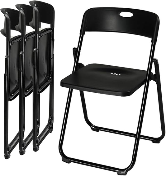 Karl home 4 Pcs Folding Chair, 300LBS Lightweight Foldable Plastic Chair, Reinforced Metal Frame Easy to Fold & Store for Indoor & Outdoor, Wedding, Party, Meeting Room, Patio and Garden, Black