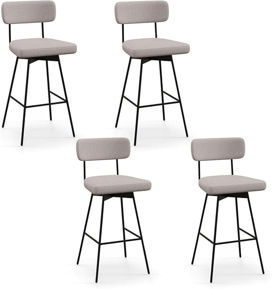 COSTWAY Bar Stools Set of 4, 29” Upholstered Bar Height Chairs with Back, 360° Swivel Bar Chairs with Heavy-Duty Metal Legs and Footrests, Fabric Seat for Kitchen Island, Dining Room, Bar (4, Beige)