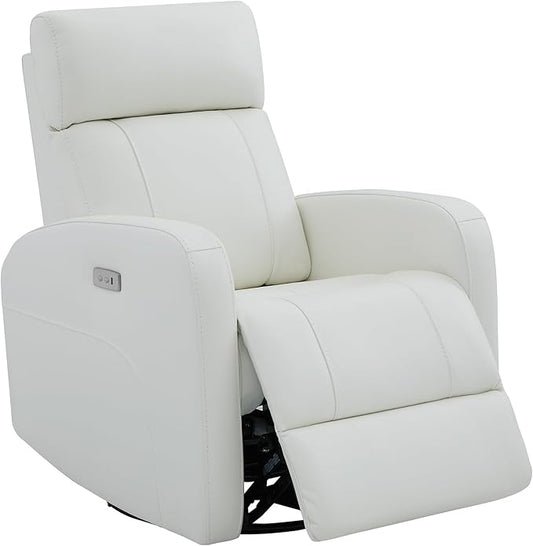 CHITA Genuine Leather Power Swivel Glider Recliner Chair, FSC Certified Double Layer Backrest Truck Armrest Recliner Chair Sofa for Living Room-White