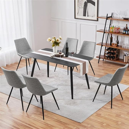 Yaheetech Dining Chairs Set of 6 Modern Upholstered Dining Room Chairs with Faux Leather Seat and Metal Legs for Home, Kitchen, Armless Design, Gray