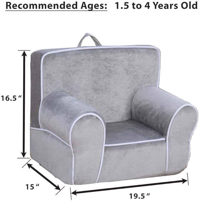 DIBSIES Personalized Creative Wonders Toddler Chair - Ages 1.5 to 4 Years Old (Unpersonalized Gray with White Piping)