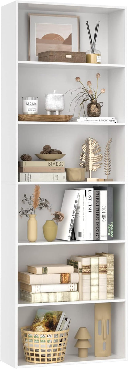 FOTOSOK 6-Tier Open Bookcase and Bookshelf, Freestanding Display Storage Shelves Tall Bookcase for Bedroom, Living Room and Office, White