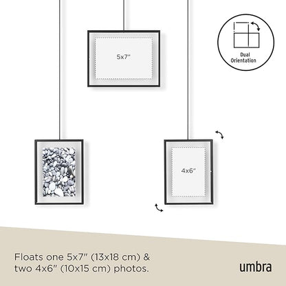 Umbra Exhibit Picture Frame Gallery Set Adjustable Collage Display for 5 Photos, Prints, Artwork & More (Holds Two 4 x 6 inch and Three 5 x 7 inch Images), Black