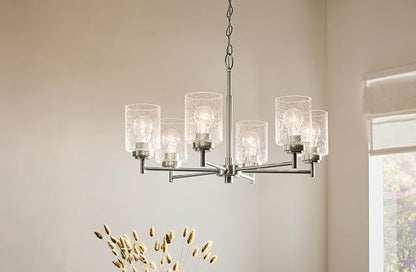 KICHLER Winslow 26" 6 Light Chandelier with Clear Seeded Glass in Brushed Nickel for Dining Room, Living Room, Kitchen and Rooms with Vaulted Ceilings, Industrial Style, (26" x 26" x 16.5") 52616NI