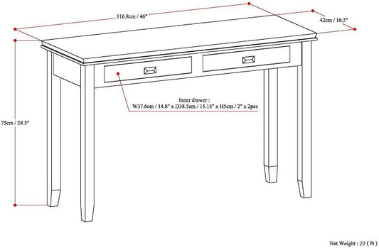 SIMPLIHOME Artisan Console Table - 46 Inch Wide Solid Wood Sofa Table in Farmhouse Grey, Transitional Storage Table for Entryway or Living Room with 2 Drawers and Clean Angle-Edged Top