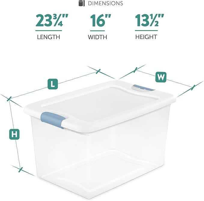 Sterilite 12-Pack Latching Box, Clear Plastic Storage Bins with Lids, 64 & 32 Quart - Heavy-Duty Organizing Containers for Closet and Office
