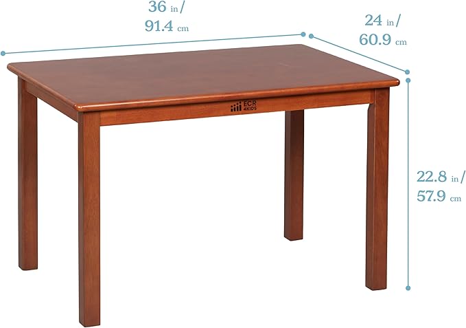 ECR4Kids 24in x 36in Rectangular Hardwood Table with 22in Legs, Kids Furniture, Dark Walnut