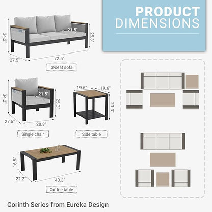 Corinth 5-Piece Aluminum Patio Conversation Set - Outdoor, Porch, Balcony, Yard, Gardern, All Weather Furniture Set with 3 Seater Sofa, White