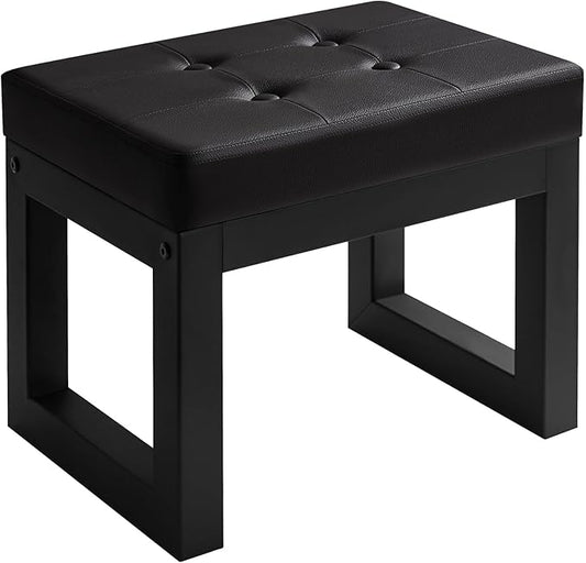 IBUYKE 16 Inch Small Foot Stool Ottoman, Rectangle PU Faux Leather Foot Rest with Padded Seat and Metal Legs, Modern Ottoman Foot Rest for Living Room Bedroom Entryway Couch, Black WBD026B