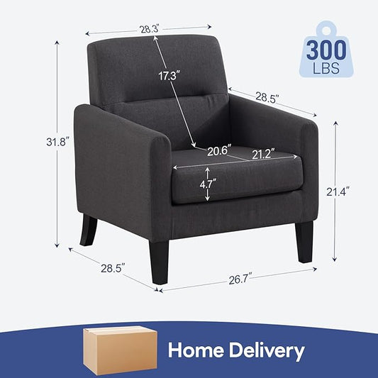 Accent Chair, Mid Century Modern Living Room Chairs Comfy Reading Chair with Upholstered Cushion Relax Armchair for Bedroom Apartment,Office, Dark Grey