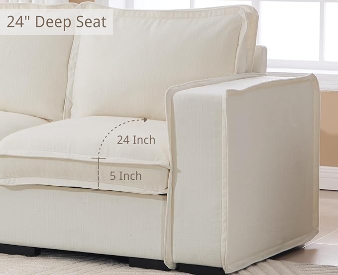 EALSON 67" Loveseat Sofa Modern Love Seat Sofa Comfy Linen Fabric Upholstered Cloud Couches Mid Century Modular 2-Seater Sectional Couch with Throw Pillows for Bedroom/Living Room/Apartment, White