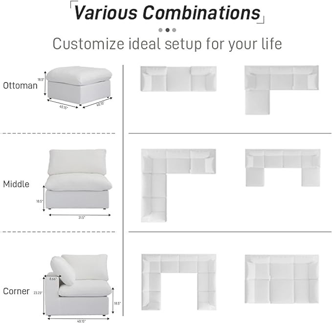 Cloud Modular Sectional Sofa Couch,80.3" Convertible Couches Loveseat for Living Room,Minimalist Deep Sofa Couches,Sofa Covers Washable&Replaceable，White