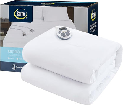 Serta Heated Mattress Pad Full Size - Electric Mattress Pad, 10 Heat Setting Controller, Auto Shut Off Timer, Deep Elastic Pocket, Up to 17" Mattress, ETL Certified, Machine Wash, Full, White