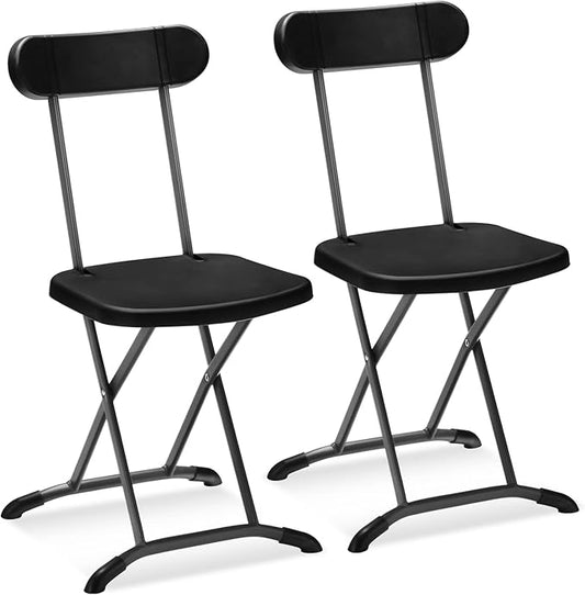 GYMAX Folding Chair, 400lbs Plastic Chairs Set with Steel Frame & Ergonomic Curved Back, Indoor & Outdoor Commercial Event Seat for Meeting, Wedding, Stackable Lightweight Folding Chairs (2, Black)