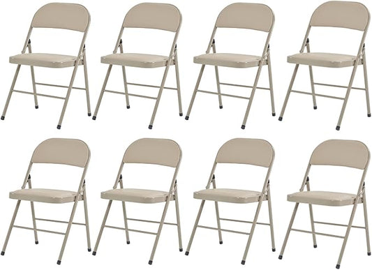 8 Pack Light Brown Folding Chairs with Padded Seats, Portable Foldable Chairs for Indoor and Outdoor, Commercial Seat with Metal Frame for Events Office Wedding Party, 330lbs Capacity