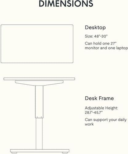 FLEXISPOT EN1 One-Piece Standing Desk 48 x 30 Inches Height Adjustable Electric Desk (Silver Frame + Grey Wood Grain Top, 2 Packages)