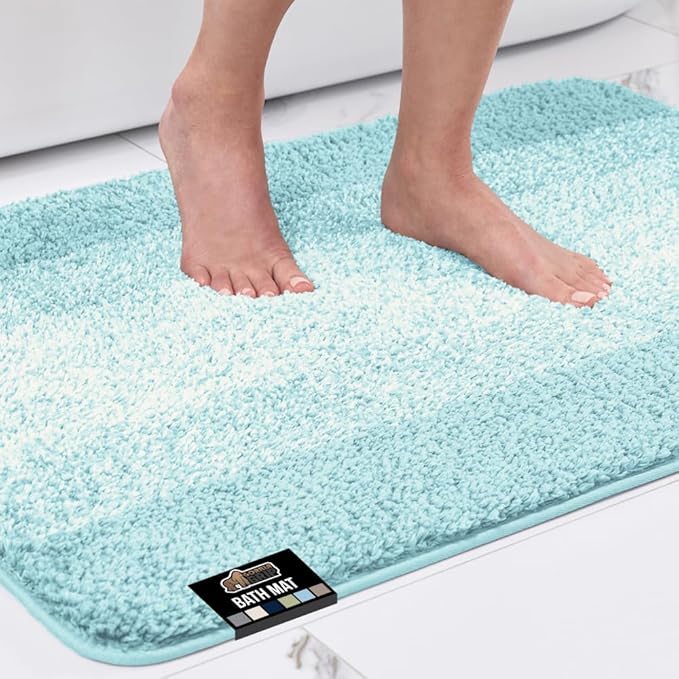 GORILLA GRIP Ultra Soft Plush Bathroom Rugs with Textured Rubber Backing, Absorbent Quick Dry Bath Mat, Machine Washable Shower Mats, Home Décor Accessories Bathmat Rug Essentials, 24 x 16 Light Blue