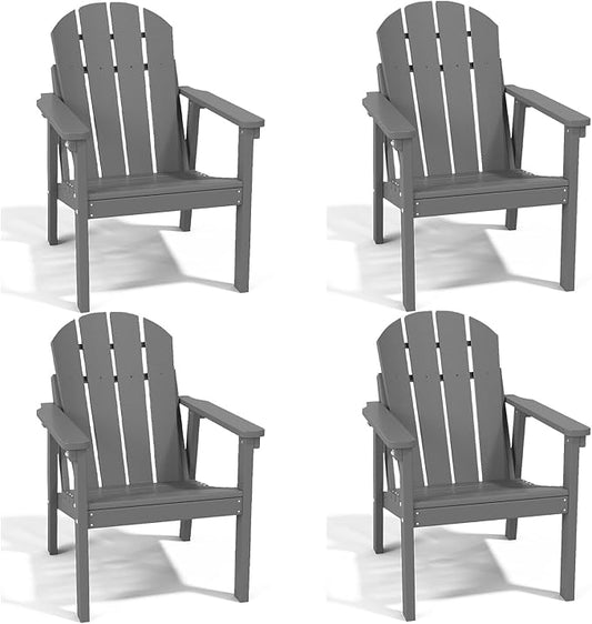 Adirondack Chair Set of 4, All Weather HDPE Fire Pit Chairs, Oversized Plastic Adirondack Chair for Outdoor, Balcony, Deck, Backyard, Patio, Garden, Poolside, Lawn Grey