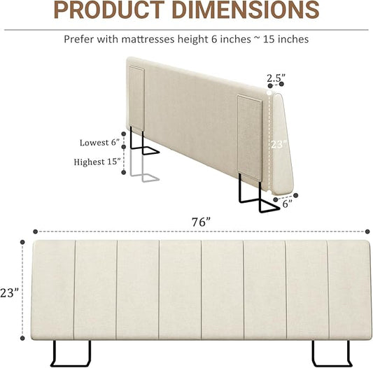 King Size Headboard Only-No Assembly, Upholstered Headboard King Size Linen Fabric Modern Style Headboards for Adjustable Bed Extra-Thick, Beige