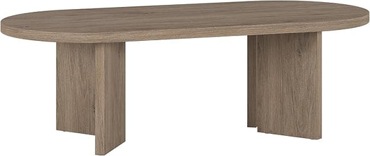 Henn&Hart 48" Oval Wood Low-Profile Coffee Table for Living Room, Family Room or Office, Antiqued Gray Oak