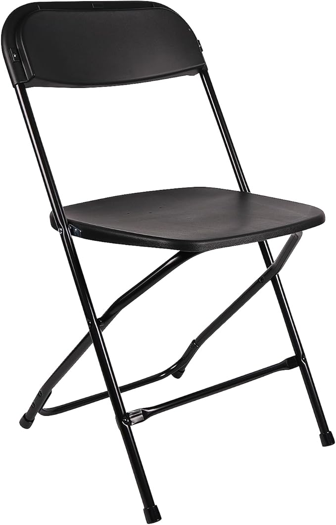 BTEXPERT Set of 2,Black Plastic Folding Chair Steel Frame Commercial High Capacity Event Chair Lightweight Set for Office Wedding Party Picnic Kitchen Dining Church School
