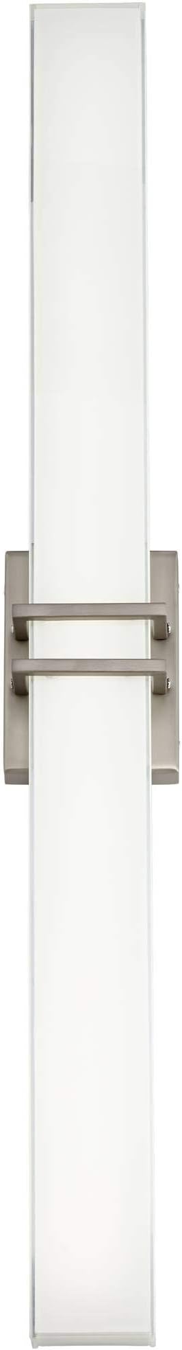 Possini Euro Design Exeter Modern Wall Mount Light LED Brushed Nickel Silver Metal 36" Wide Vanity Bar Fixture Rectangular Silk Screened Glass Shade Decor for Bathroom Over Mirror House Home