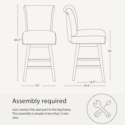CHITA 26 Inch Counter Height Swivel Bar Stools Set of 2, FSC Certified Modern Fabric Swivel Barstool Chair with Back, Flint Grey