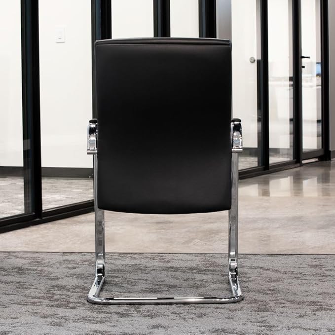ZURI Modern Carnegie Leather and Chrome Side Chair with Aluminum Base - Black