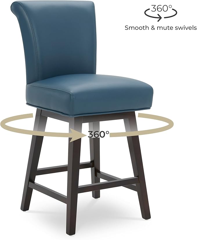 CHITA 26 Inch Counter Height Swivel Bar Stools Set of 4, FSC Certified Modern Upholstered Faux Leather Swivel Barstool Chair with Back, Blue