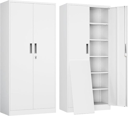 Metal Storage Cabinet, 71 Inch Tall Metal Storage Cabinet with Doors and Shelves, Pantry Cabinets for Kitchen Storage, Garage Cabinet for Living, Dining Room, Assemble Required
