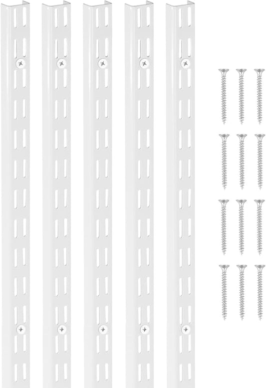 VEVOR Shelf Pilaster, 60-inch 5 Pack, Dual Track Upright Wall Shelving System, Heavy Duty Support System Twin Slot Shelf Rails, 25 Screws, Suitable for Cabinet Closet Organization Storage, Silver