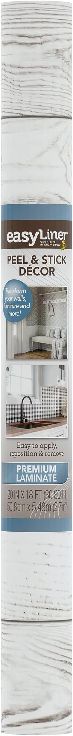 EasyLiner Peel & Stick Decor Removable Peel and Stick Wallpaper - Self Adhesive Decorative Shelf Paper for Cabinets, Walls, Resurfacing Projects - Adhesive Shelf Liner - 20in x 18ft - White Beadboard