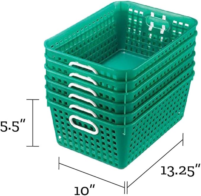 Really Good Stuff Large Plastic Book Baskets, 13.25" by 10" by 5.5" - 12 Pack, Green, Classroom Library Organizer, Toy Storage, Multi-Purpose Organizer Basket