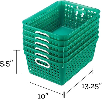 Really Good Stuff Large Plastic Book Baskets, 13.25" by 10" by 5.5" - 12 Pack, Green, Classroom Library Organizer, Toy Storage, Multi-Purpose Organizer Basket
