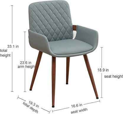 LUNLING Mid Century Modern Dining Room Chairs Set of 2 Accent Faux Leather Chair Bentwood Frame with Armrest,Upholstered Seat,Metal Legs Chair,Adjustable Foot for Kitchen Room Desk Chairs(Blue)