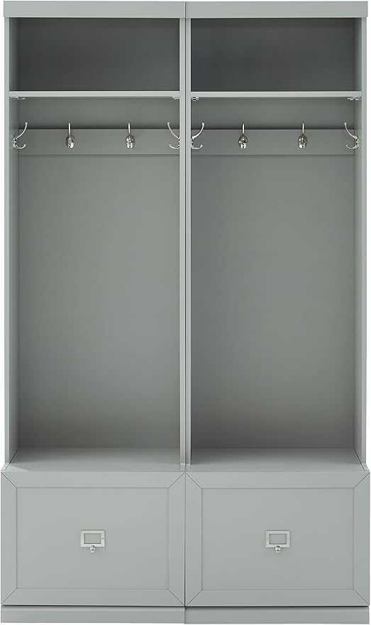 Crosley Furniture Harper 2-Piece Hall Tree Entryway Set with Storage Bench and Coat Rack Hooks for Hanging, Gray