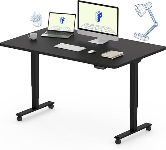 FLEXISPOT E6 MAX Dual Motor 3-Stage 48x30 Inch Heavy Duty Standing Desk, 330lbs Weight Capacity, Height Adjustable Desk w/Cable Management & Wheels (Seamless Black Desktop + Black Frame)