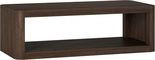 Henn&Hart 47" Rectangular Low-Profile Coffee Table with Open Storage Shelf for Living Room, Family Room, or Office, Alder Brown
