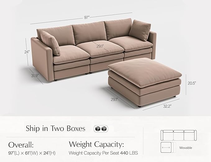 Txtin's Cloud Couches for Living Room L Shaped Sectional Couch with Ottoman Deep Plush 4 Seats Sofa Modern Sofa for Apartment Brown