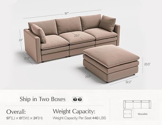 Txtin's Cloud Couches for Living Room L Shaped Sectional Couch with Ottoman Deep Plush 4 Seats Sofa Modern Sofa for Apartment Brown