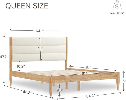 Wood Bed Frame with Headboard Upholstered Platform Mattress Foundation,Strong Wooden Slat Support,No Box Spring Needed